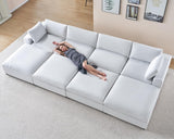 152" Modular Sectional Sofa, 6 Seats U Shaped Cloud Couch, White Linen