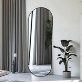 ZHUNFA Arched Full Length Floor Mirror, Oval Full Floor Mirror, Large Wall Mounted Arched-Top Body for Living Room, Bedroom, Bathroom, Entryway, Dressing Room (Black, 64 * 21)