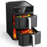 Dual Basket Air Fryer, 12.6QT Family-Size for 10–12 People, XL Basket for 6LB Whole Chicken, DoubleStack Compact Design, 10-in-1 Functions with Reheat, Dehydrate & SyncFinish, Dishwasher-Safe, Black