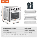 VEVOR 7-IN-1 Air Fryer Toaster Oven, 18L Convection Oven, 1800W Stainless Steel Toaster Ovens Countertop Combo with Grill, Pizza Pan, Gloves, 6 Slices Toast, 10-inch Pizza, Home Use
