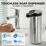 Automatic Liquid Soap Dispenser Touchless, Stainless Steel Hand Soap Dispenser, USB Rechargeable, 4 Adjustable Levels, 11.8oz/350ml for Kitchen and Bathroom (Stainless Steel Black, Liquid)