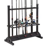 24 Slots to Hold Rods & Reel Combo, Lightweight Aluminum Vertical Fish Pole Garage Storage Ground Display Stand (Black) Jorazor
