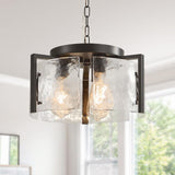 Modern Black Round Glass Chandelier,3 Light Entryway Pendant Lighting,Dining Room Lighting Fixtures Over Table,Vintage Drum Chandeliers for Kitchen Bedroom Living Room Stairwell Foyer Laundry Bathroom