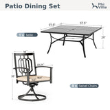 PHI VILLA 9 Pcs Outdoor Dining Set, 57.5" Metal Table&Swivel Chairs