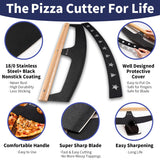16-Inch Pizza Cutter Rocker Blade, Food Grade Stainless Steel Slicing Knife & Sharp, Rust-Proof, Stylish Rubberwood Wood Handle, Protective Cover - Professional Pizza Oven Accessories, Black