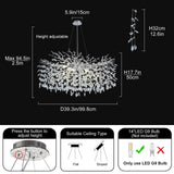 kvtinmty Modern Crystal Chandeliers for Dining Room, 40" Round Silver Tree Branches Chandeliers, Large Dining Room Over Table Chandeliers Lights Fixture, Branches and Crystals Ceiling Light Fixtures