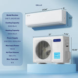 DELLA Vario Series 9000 BTU Mini Split Air Conditioner, Work with Alexa and Wifi, 20 SEER2, Energy Star, 0.75 Ton, Cools Up to 400 Sq.Ft, Ductless Inverter System, Heat Pump Pre-Charged, 16.4ft Kits