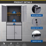 Fesbos 71" Metal Cabinet-Black&Gray Heavy Duty Storage File Cabinet Steel Tool Cabinets with Shelves