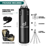 Odoland Punching Bag Set for Adults, 4FT PU Heavy Boxing Bag with 12OZ Boxing Gloves, Hand Wraps, Hanging Chains for MMA Karate Kickboxing Martial Art Home Gym Trainging - Unfilled Odoland