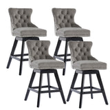 MOOLSUN A Set of 4 Blue Velvet bar stools - Classic Fixed Height Design, rotatable Button Group Seats, Perfect for Standard Kitchen Islands and Home Bars,Gray(Wood Leg)