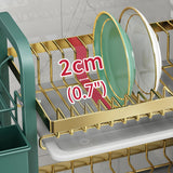 CAKERS Dish Drying Rack with Removable Drain Tray|Carbon Steel Dish Strainers for Kitchen Counter|Tableware Holder Dinnerware Drainer Organizer,Black Gold,3 Tier(Extra Long)-Main Shelf with Set