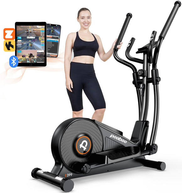 pooboo Elliptical Machine, Elliptical Exercise Machine with 16-Level Resistance&Hyper-Quiet Magnetic Driving System, Elliptical Machine for Home with LCD Monitor&15.5IN Stride, 350LBS Weight Capacity pooboo