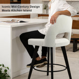 BONBEUR Swivel Counter Height Bar Stools Set of 6, 26 Inch Upholstered Linen Fabric Counter Stools with Backs & Solid Rubberwood Legs, Modern Bar Stools for Kitchen Island, Home Pub, Cream White