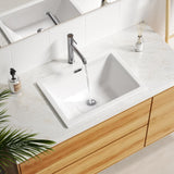 Enbol 20.6" x 14.5" Drop in Bathroom Sink Rectangule Vessel Sink Self-rimming Top Mount Bathroom Sink White Ceramic Lavatory Vanity with Overflow O2014-1