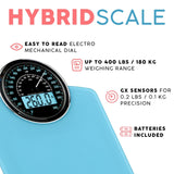 Adamson Hybrid 2-in-1 Analog & Digital Weighing Scale for Body Weight up to 400lbs - Thick Tempered Glass - Extra Large Display - Easy to Read Digital Bathroom Scale - New - Light Blue