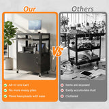 Mobile AV Cart, Adjustable Height Rolling Computer Cart with Pullout Keyboard Tray – Locking Cabinet, 3 Outlets & 2 USB Ports, Lock Brake Casters–Media Utility Cart on Wheels for Home/Office