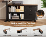 OffiGo 48" L Shaped Electric Standing Desk with Cabinet Sets, Walnut/Black