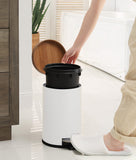 Round Trash Can with Plastic Inner Bucket; Bathroom, Office, Kitchen and Bedroom Step On and Slow Close