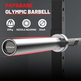 PAPABABE Barbell, 7ft Olympic Barbell 45lb Solid Chrome, 2-Inch Sleeves with Hybrid Needle Bearings & Bushings with Anti-Scratch,1000lbs Capacity Home Gym Bar for Stable Training (Silver)