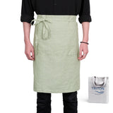 Pure Linen Bistro Half Apron - 25 x 35 Inch Unisex Waist Aprons with Large Pocket Ideal for Kitchen Crafts and More (Sage)