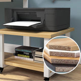 2 Tier White Printer Table with Wheels Wood Office Printer Stand & Cabinet for Home Ideal for Scanners & All in One Printers Space Saving Design