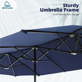 MFSTUDIO Outdoor Dining Set with 13 ft Umbrella for 6, Blue Chairs