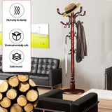 Coat Racks Free Standing with 14 Hooks, Natural Wood Coat Stands for Entryway, Adjustable Height 73 in (Mahogany) Sauqzoh