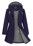 ATLASLAVA Rain Jacket Women Waterproof Long Lightweight Raincoat Hooded Windbreaker Outdoor Trench Coat NAVY BLUE XL