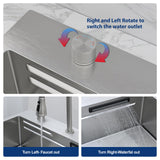 Sarlai 33 Inch Waterfall Kitchen Sink - 33x22 Inch Drop In Kitchen Sink Ledge Workstation Topmount Multifuctional Smart Stainless Steel 16 Guage Single Bowl Sinks Basin with Faucet