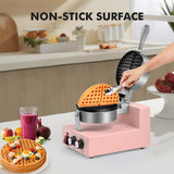 Popfoodex Commercial Waffle Maker for Restaurant, 110V Electric Waffle Maker w/Non-stick and 122–572°F Adjustable Temp, 1200W Profession Waffle Iron, Pink