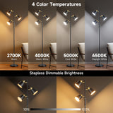 Jeagop LED Tree Floor Lamp, 2500LM Super Bright Standing Lamp with Remote & Touch Control, 4 Color Temperatures, 3 Rotatable Lights, Modern Dimmable Floor Lamps for Living Room Bedroom Office