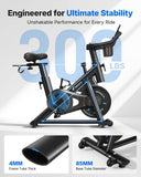 Merach Exercise Bike, Brake Pad/Magnetic Stationary Bike with Exclusive App, Low Noise Indoor Cycling Bike with 270LBS Weight Capacity, Dumbbell Rack and Fitness Courses for Weight Loss