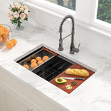 Sarlai 32 Undermount Sink Black Stainless - 32" x19" Kitchen Sink Ledge Workstation Gunmetal Black 16 Gauge Stainless Steel Deep Single Bowl Under Counter Rectangular Sinks Basin
