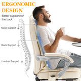 HOMREST Executive Office Chair with Footrest, 6-Point Massage Office Chair with Reclining Backrest, Heated Leather Computer Chair for Home Office(Cream)