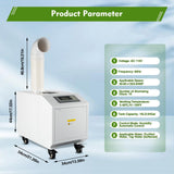 300W Ultrasonic Humidifier, 2.64Gal, 3kg/h(6.6lbs/h) Fog Output, 110V Automatic Humidity Control with Digital Display & Wheels, for Workshop, Warehouse, And Agriculture