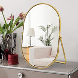 Numjeg Vanity Desk Table Mirror Oval Makeup Mirror 90°Adjustable Rotation Golden Metal Framed Standing Mirrors Room Decor for Living Room,Bedroom,Tabletop,Bathroom