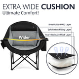 Oversized Camping Chairs for Adults - Heavy Duty Padded Outdoor Folding Lawn XL Camp Chair with Cup Holder Cooler Pockets for Outside Sports Beach Fishing Garden Portable Supports 500lbs, Black