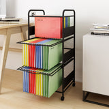 PUNCIA 3 Tiers Metal Rolling File Carts with Wheels Hanging Files for Letter Size Movable Pull-Out File Folder Rack Drawer File Cabinet