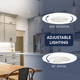 LUXRITE 4-Inch Gimbal LED Recessed Lighting, 5 Color Selectable 2700K-5000K, 15 Watts, 1250 Lumens, Adjustable 360º + 30º Swivel Spotlight, Dimmable, CRI90, IC & Wet Rated, ETL, White (12 Pack)