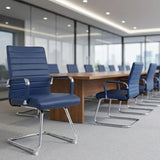 Sidanli Office Reception Chair No Wheels, Stationary No Rolling PU Leather Mid Back Guest Chair with Sled Base for Conference Waiting Area, Blue Set of 2