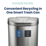 Ninestars 18.5 Gallons Automatic Touchless Kitchen Trash Can, Motion Sensor Trash Can for Kitchen, Office 70 Liter Stainless Steel Recycling Bin (2 x 9.2 Gallon Double Compartment)