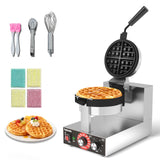 POPFOODEX Belgian Waffle Maker, 110V Industrial Waffle Maker w/Non-Stick Coating and Adjustable Temperature (122-572°F), 1200W Rotary Commercial Waffle Machine