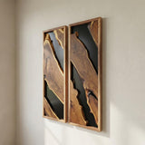 Modern Rustic Diptych Wall Art - 2 Panel Live Edge Olive Wood Set - Handmade Wooden Wall Decor - 20"x60"