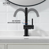 KENES Matte Black Bathroom Sink Faucet, Bathroom Faucets Single Handle Modern Prep Wet Bar Sink Faucets with Drain Assembly & Deck Plate, Farmhouse RV Camper Outdoor Utility Faucet, KE-9005B-2
