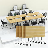Flip Top Mobile Meeting Table with Wheels, Modular Stackable Training Tables, Convertible Rolling Seminar Table for Office Classroom