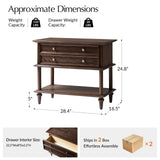 HULALA HOME Farmhouse Nightstand Set of 2 with Drawer & Open Shelf, Natural Wood End Table with Solid Wood Legs, 28.4'' Wide Sofa Side Table with Charging Station(Walnut)