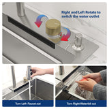 Sarlai 33 Inch Waterfall Kitchen Sink Drop In - 33x22 Waterfall Drop Workstation Stainless Steel 16 Gauge Multifunction Single Bowl Smart Top Mount Kitchen Sink with Faucet Combo