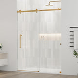 DELAVIN 56-60.in W x 72.in H Frameless Shower Door, Water Repellent Gold Shower Door with SGCC Clear Tempered Glass, Easy Sliding Showe Door with Explosion-Proof Film, Stainless Steel Top Rail