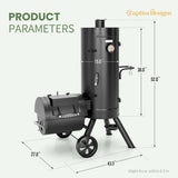 Captiva Designs Charcoal Vertical Smoker Grill and Offset Smoker Grill Combo, Extra Large Outdoor Barrel BBQ Meat Smoker