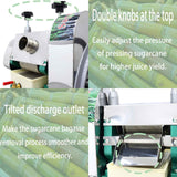 BEILOCKERY Commercial Sugar Cane Ginger Press Juicer with 3 Stainless Steel Rollers, Manual Suger Cane Squeezing Juicer with 2 paring Knives, High Juice Yield